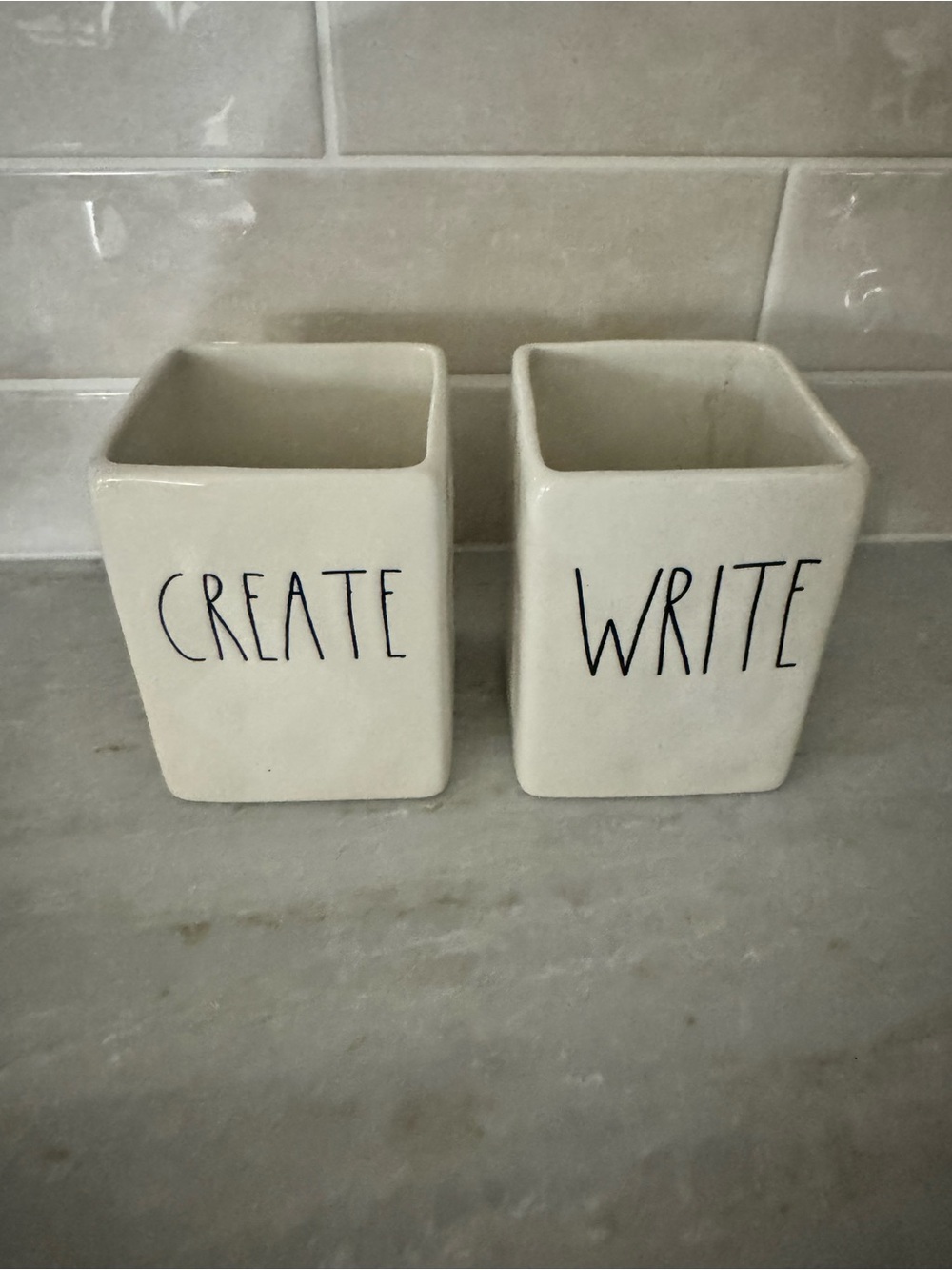 Rae Dunn Cream Ceramic 'CREATE' and 'WRITE' Pencil Cup Set